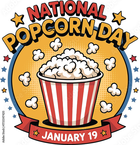 National Popcorn Day celebration with popcorn bucket and festive elements snack movie