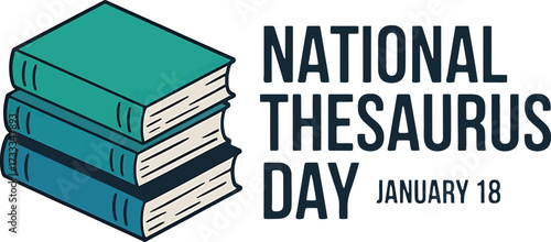 National Thesaurus Day January 18 Stacked Books Illustration
