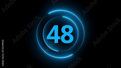 Blue Neon Circle With Number 48 On Black Background abstract bright