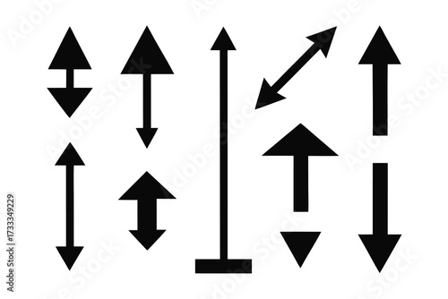 Black Arrow Variations Up, Down, and Diagonal Directions on White Background