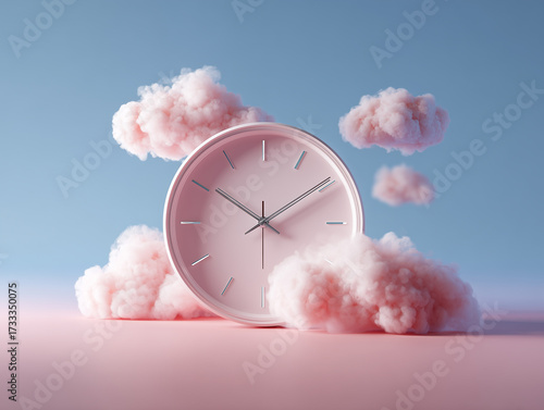 Creative clock surreal artwork in dreamy clouds