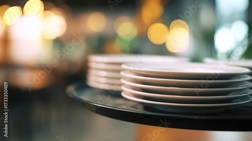 tray. Elegant arrangement of plates on a serving tray, captured from an overhead angle in soft light. menu design, packaging mockups, designed for food delivery and cloud-kitchen brand materials.