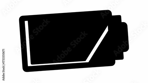 Minimalist black battery icon symbolizing low energy or power depletion for modern technology concepts.