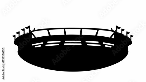 Captivating silhouette of a grand stadium with flags, perfect for sports events, concerts, and architectural showcases.