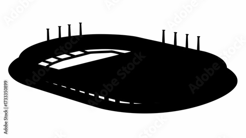 Striking silhouette of a professional stadium ready for a major sports event, perfect for branding, sports marketing, and event promotions, bold graphic style