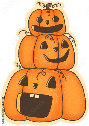 Cute Halloween Pumpkins Stack – Funny Carved Jack O Lantern Faces Illustration