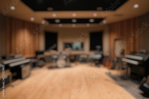 Blur background of a spacious music recording studio