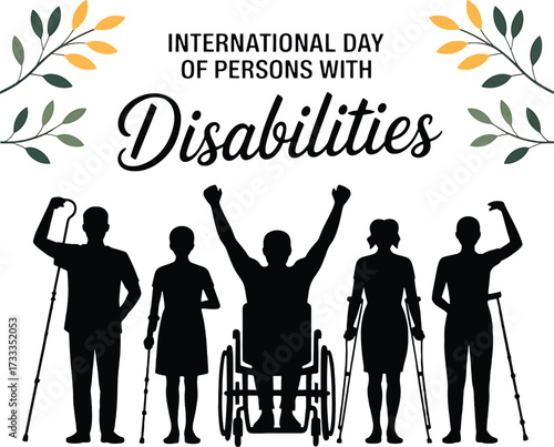 Silhouettes of diverse people with disabilities celebrating International Day of Persons with Disabilities