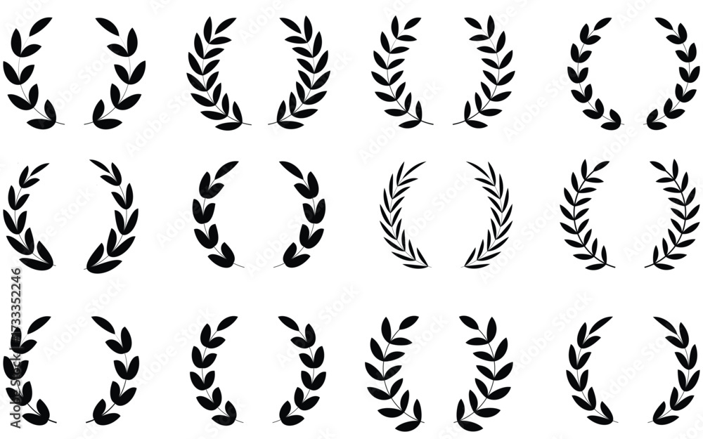 Fototapeta premium Heart and Laurel Wreath Vector Collection – Romantic Love Symbols, Valentine Icons, Vintage Award and Champion Badge Design Set