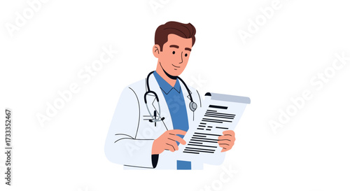 Smiling Male Doctor Reviewing Patient Medical Record, Ideal for Healthcare Services Promotion, Medical Information Portals, and Health Consultation Platforms.