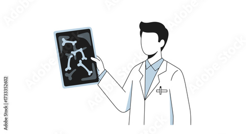 Medical Professional Examining Bone X-Ray Illustration for Healthcare Promotion and Diagnostic Information Presentation in Medical Resources