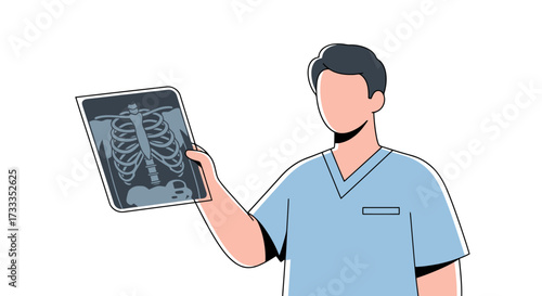 Medical Professional Examining Patient's Chest X-Ray for Diagnosis and Treatment Planning, Suitable for Healthcare Promotions and Educational Materials