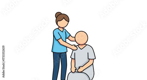 Compassionate caregiver assisting patient in healthcare setting, ideal for illustrating medical assistance, home healthcare services, or elderly care concepts.