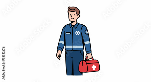 Emergency Medical Technician Illustration, Healthcare Professional Ready for Action, Ideal for medical training materials, healthcare websites, and public health campaigns