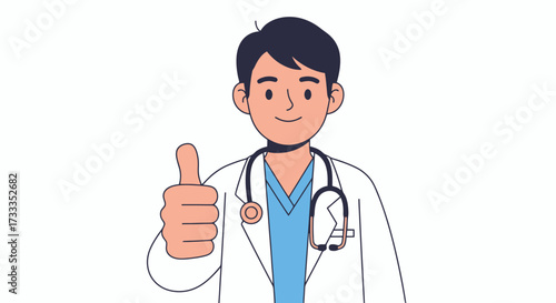Confident doctor illustration with stethoscope and positive gesture for healthcare promotion and medical service advertisement adhering to Adobe Stock guidelines