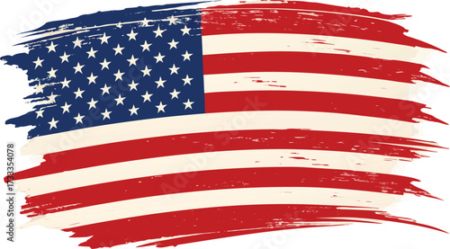 Distressed American Flag with Brushstroke Effect on a White Background