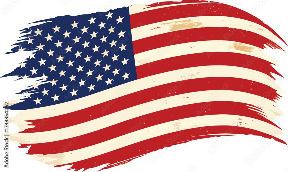 Fototapeta premium Distressed Grunge American Flag Faded United States Stripes and Stars Illustration
