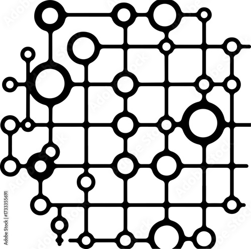 Connected network design with circular nodes, ideal for modern tech or science concepts