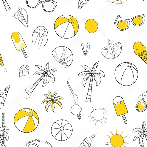 Summer pattern with simple line drawings