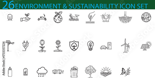 Explore a collection of environmental and sustainability icons, perfect for conveying eco-friendly concepts and promoting green initiatives, ideal for web use