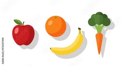 Vibrant Vector Illustration of Fresh Fruits and Vegetables for Promoting Healthy Eating Habits and Nutritional Awareness Campaigns.