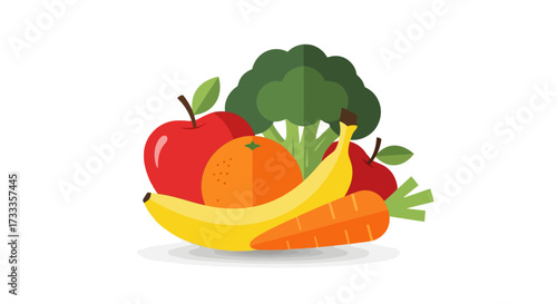 Vibrant vector illustration of fresh fruits and vegetables, showcasing healthy eating choices for nutrition education and culinary-themed designs