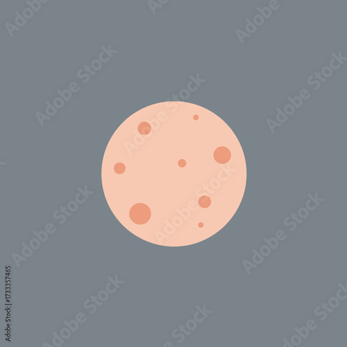 An illustration of a peach-colored moon with craters against a gray background