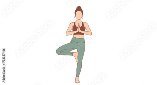 Serene Tree Pose Illustration for Yoga and Wellness Practices, Suitable for Promoting Fitness Classes, Meditation Apps, and Healthy Lifestyle Content
