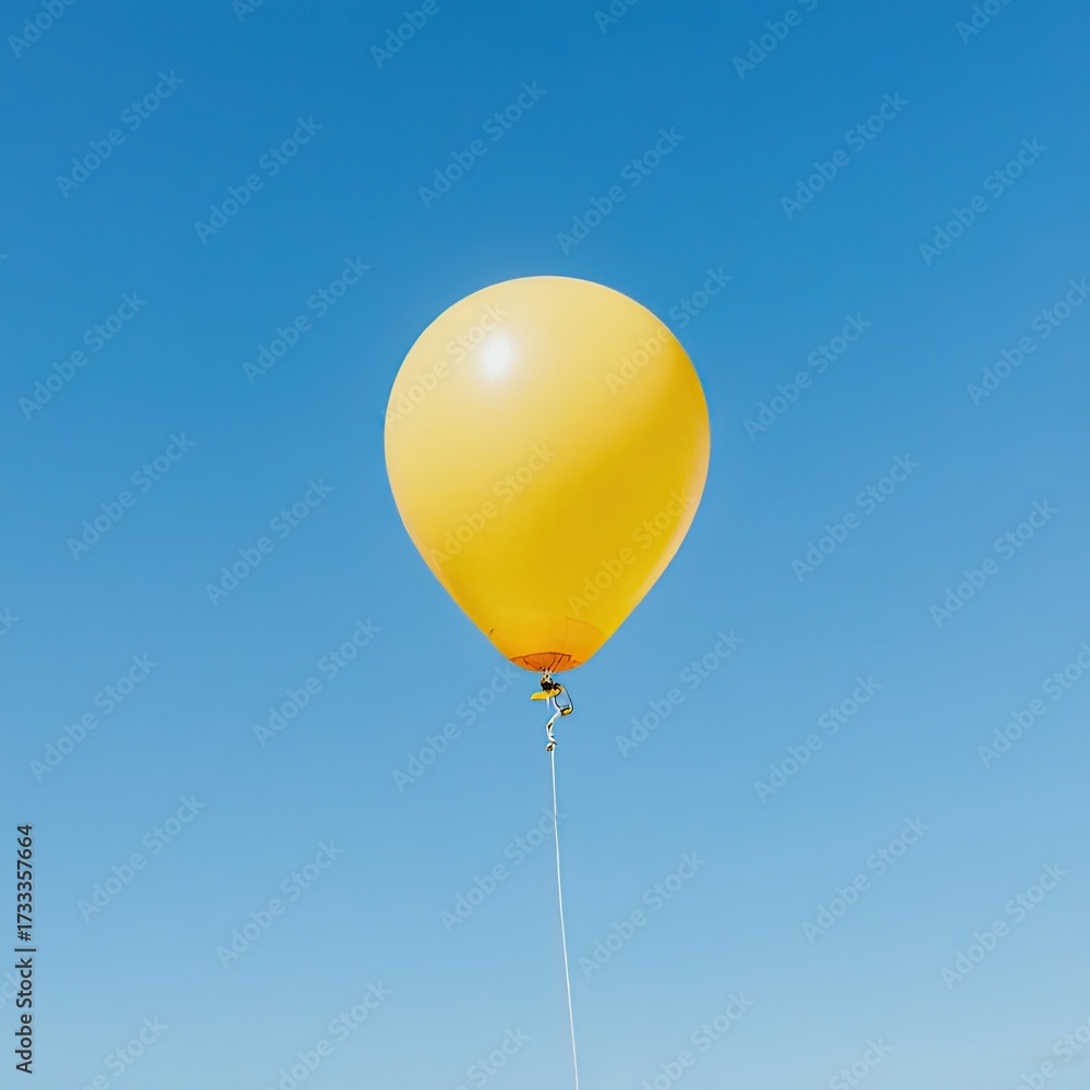 Obraz premium Bright yellow balloon floats against a clear blue sky — simple, joyful symbol of celebration, freedom, or childhood wonder with minimalist charm.