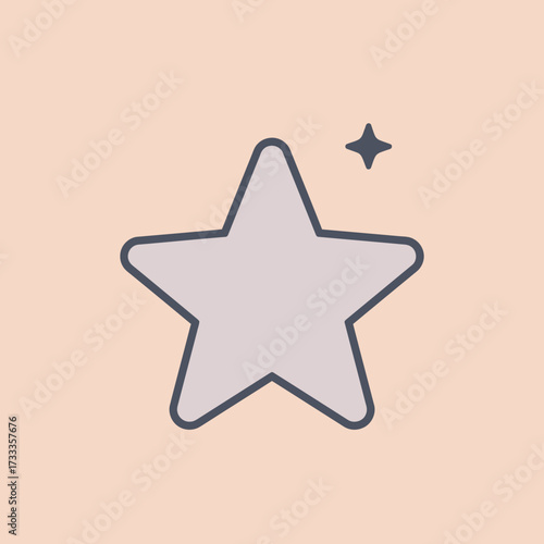 A stylized star illustration with a small companion star on a soft peach background viewed directly