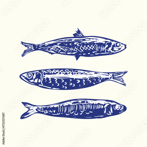 Playful Sardines Doodles Illustration Set - Seafood Art