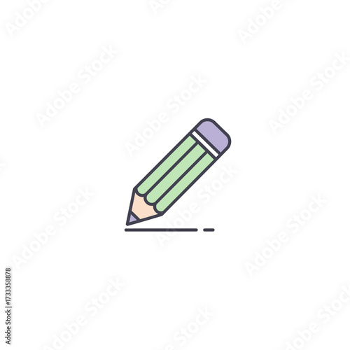 Illustration of a green pencil writing on a surface from a diagonal viewpoint