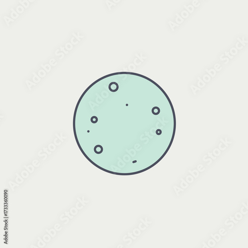Minimalist vector illustration of a celestial body, like a stylized full moon or distant planet with subtle surface details, rendered in a simple graphic outline style for versatile design