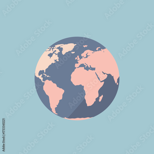 Modern flat design vector illustration of the Earth globe, showcasing stylized landmasses and oceans, ideal for symbolizing global connectivity or international concepts