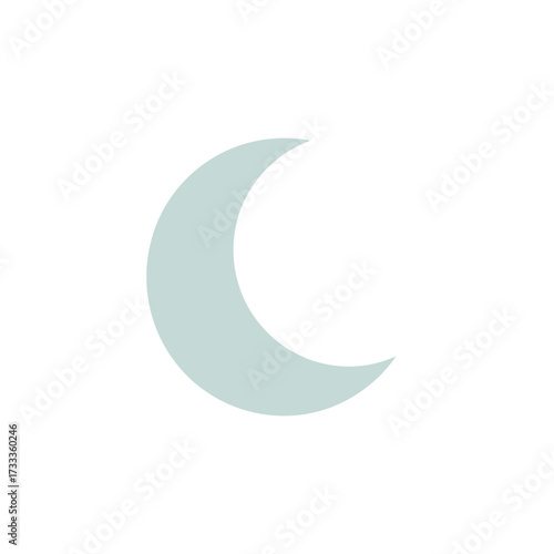 Simple and serene light blue crescent moon icon representing night, sleep, or dreams, ideal for graphic design projects and web interfaces