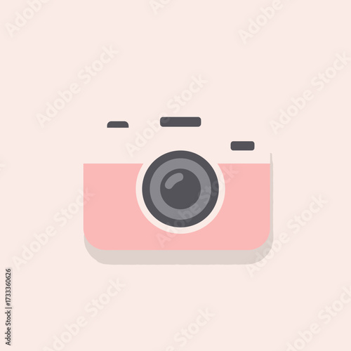 Charming pastel pink camera icon, a minimalist flat design illustration for photography, capturing moments, and creative projects. Ideal for modern apps and social media designs