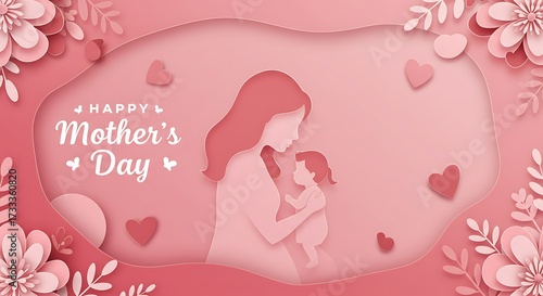 Mother and child silhouette with floral embellishments for greeting cards