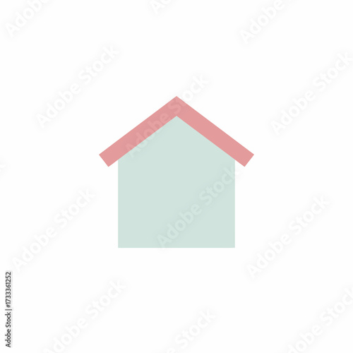 Minimalist flat design house icon with a light blue body and a pastel pink roof, ideal for representing home, property, and real estate concepts
