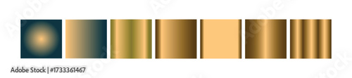 A collection of gradient swatches showcasing a transition from dark teal to various shades of gold and bronze, with some vertical stripes isolated on transparent background