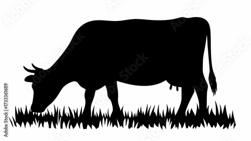 Silhouette of a grazing cow in a pasture, perfect for representing dairy farming and agricultural life
