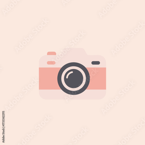Retro camera icon, a stylized representation of a vintage camera in a soft pastel color palette, symbolizing photography and nostalgia