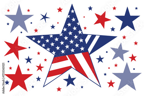 Patriotic Stars and Stripes Background with American Flag Inspired Colors and Shapes for July 4th