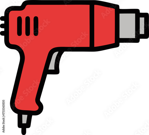 Red and Gray Heat Gun with Black Outline, Industrial Tool Icon