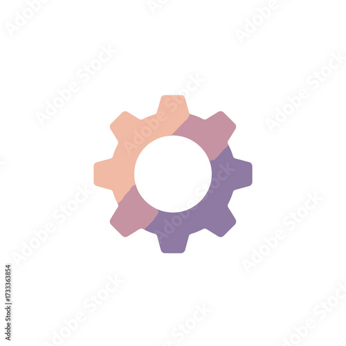 Stylized dual-tone gear icon graphic symbolizing settings, precision engineering, innovation, and technological processes in a clean, modern digital design