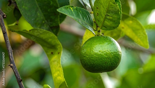 Green lime hanging from tree