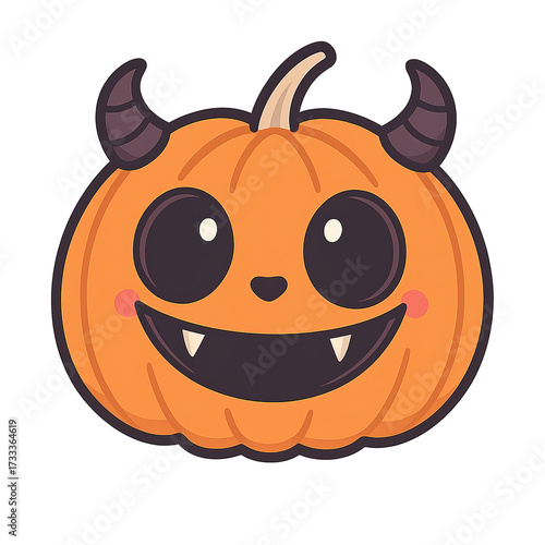 Wallpaper Mural Cute pumpkin monster kawaii cartoon illustration with horns for halloween decoration
 Torontodigital.ca