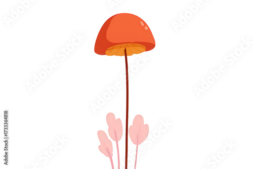 Orange Mushroom With Pink Flowers On Black Background