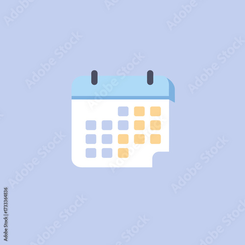 Minimalist vector calendar icon with marked dates and a torn page. A flat illustration symbol for planning, deadlines, and organizing schedules on a light blue background
