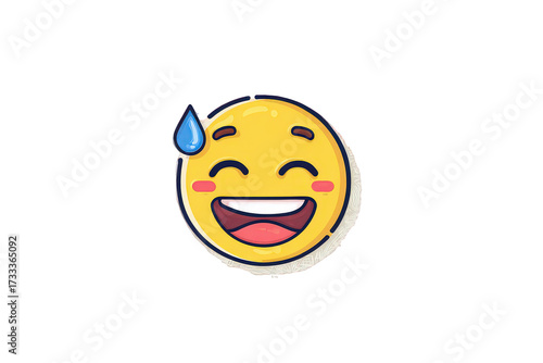 Pixel Art Smiley Face Emoji Laughing with Sweat Droplet