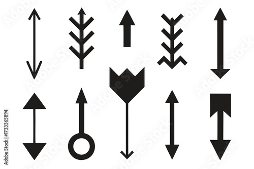Variety of Arrows and Directional Signs Design Elements in Black and White